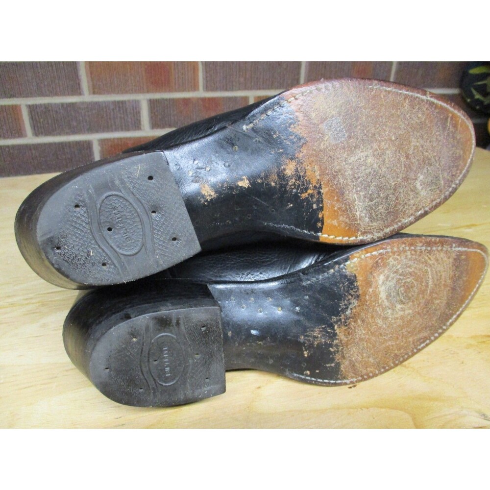 VINTAGE Olathe Cowboy Boots Mens 10 AA Extra Narrow Black Leather Western USA - Picture 12 of 16